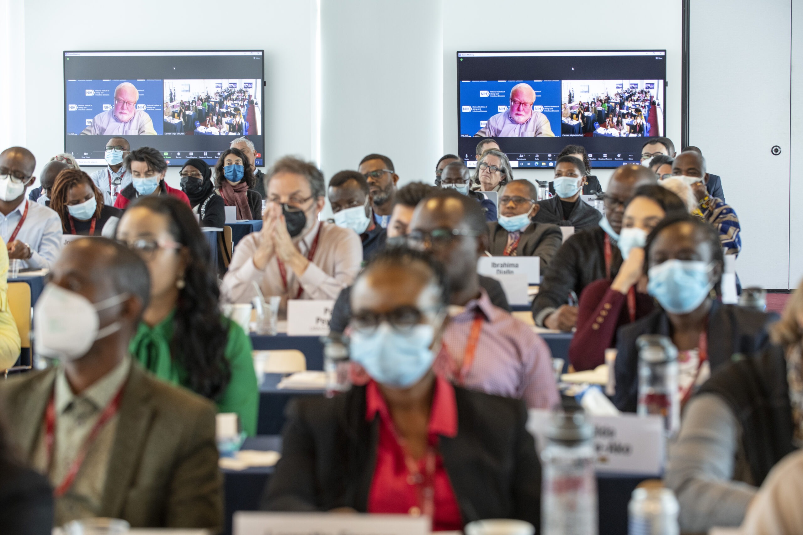 Expert speaker Lee Hall, NIH/NIAID, joins via a discussion Zoom during the "Science of Eradication: Malaria" in Boston, MA, USA in 2022.